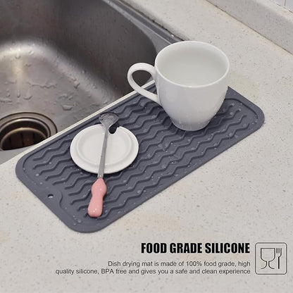Silicone Dish Drying Mat, Non-Slip Easy Clean Sink Mat Large Heat-resistant Dish Drainer Mat for Kitchen Counter, Sink, Refrigerator or Drawer liner (12" x 6", GREY) - Image 6