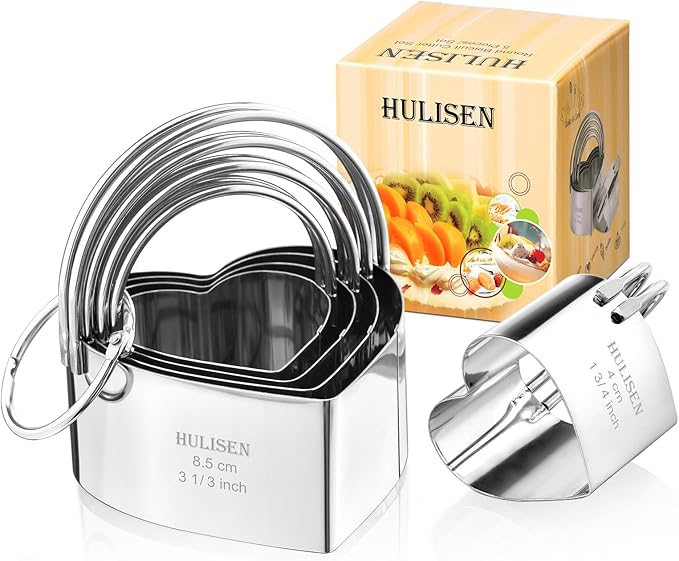 HULISEN Heart Cookie Cutter Set (5 Pieces/Set), Stainless Steel Biscuit Cutter with Handle, Professional Baking Tools Set, Gift Packaging (Heart Shaped) by HULISEN