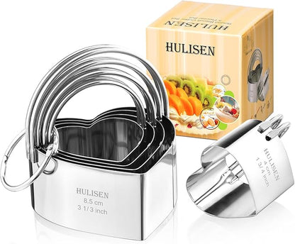 HULISEN Heart Cookie Cutter Set (5 Pieces/Set), Stainless Steel Biscuit Cutter with Handle, Professional Baking Tools Set, Gift Packaging (Heart Shaped) by HULISEN