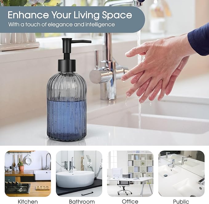 Topsky Glass Soap Dispenser with Plastic Pump, 400ml Liquid Hand Soap Dispenser, Rustproof Pump for Kitchen & Bathroom, Great for Lotions, Essential Oil, Liquid Soaps,Gray - Image 5