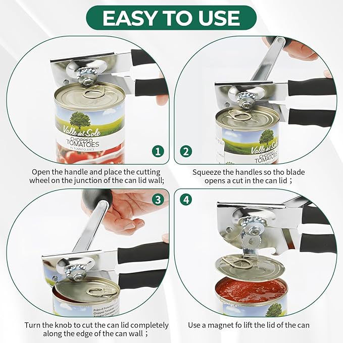 Commercial Can Opener Manual Heavy Duty Stainless Steel Handheld Smooth Edge Can Opener for Seniors for Kitchen - Image 4