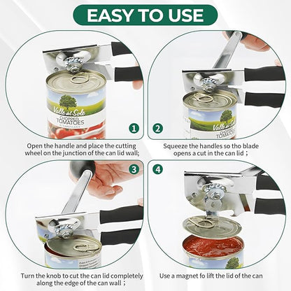 Commercial Can Opener Manual Heavy Duty Stainless Steel Handheld Smooth Edge Can Opener for Seniors for Kitchen - Image 4