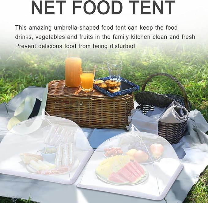 JULBEAR 4 Pcs Mesh Food Cover Tent Large and Tall Umbrella Food Screen Covers for Outside Pop-up Mesh Reusable Food Nets for Parties Picnics Outdoor BBQs Collapsible (2 Pcs 17"x17", 2 Pcs 14"x14") - Image 6