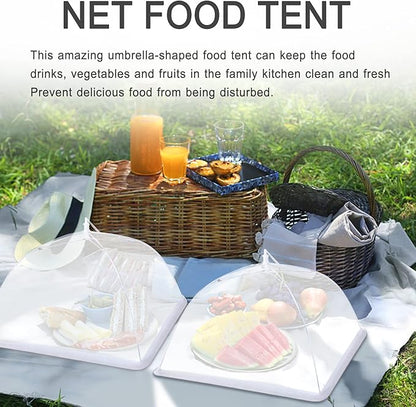 JULBEAR 4 Pcs Mesh Food Cover Tent Large and Tall Umbrella Food Screen Covers for Outside Pop-up Mesh Reusable Food Nets for Parties Picnics Outdoor BBQs Collapsible (2 Pcs 17"x17", 2 Pcs 14"x14") - Image 6