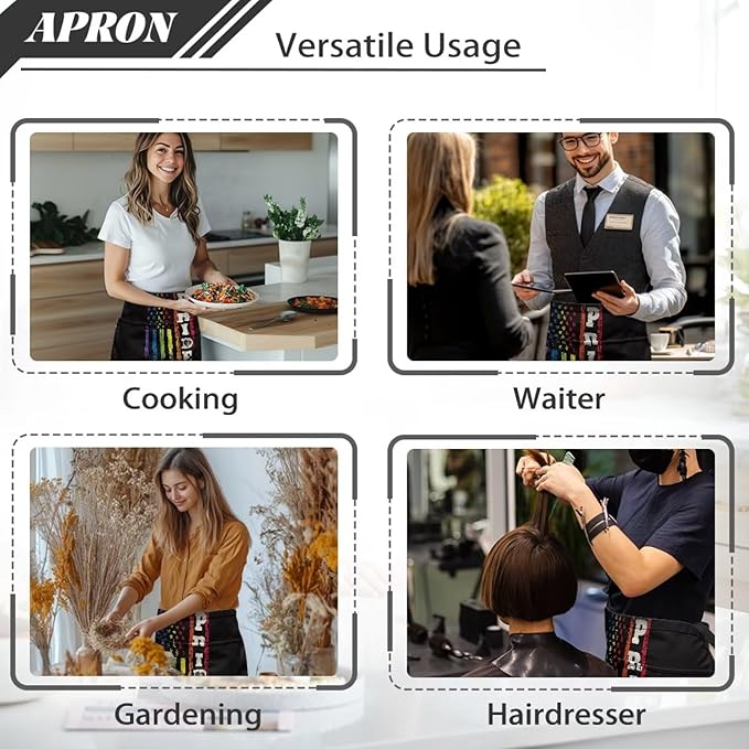 Server Apron with 3 Pockets, Waterproof Oil Waitress Waiter Half Apron for Restaurant Hotel Kitchen Cafe