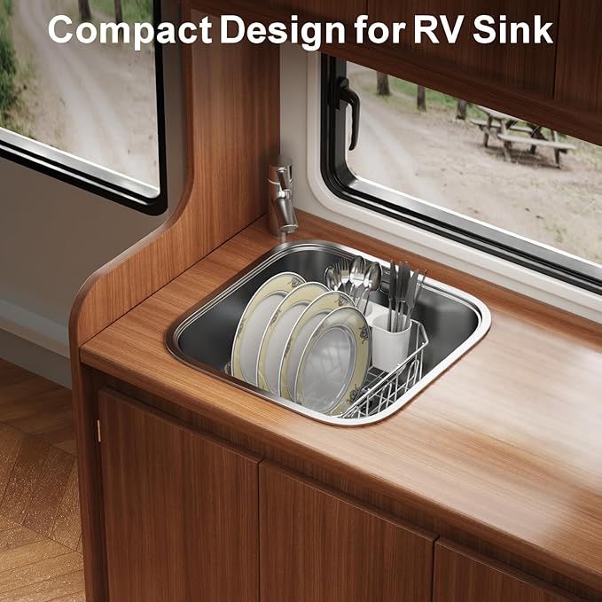 GSlife Mini in Sink Dish Drying Rack - Stainless Steel Small Dish Drainer for RV Kitchen Apartment Sink, 9.5" W x 13.4" L, White Utensil Holder - Image 5