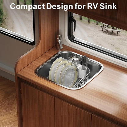 GSlife Mini in Sink Dish Drying Rack - Stainless Steel Small Dish Drainer for RV Kitchen Apartment Sink, 9.5" W x 13.4" L, White Utensil Holder - Image 5