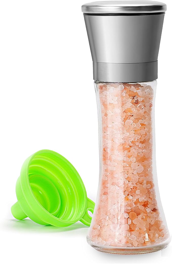 M JINEMEI Salt and Pepper Grinder Tall Size - Black Pepper, Herb Shakers Mill Refillable Manual - Stainless Steel Lid - Adjustable Coarseness - Glass Material- Fits in Home, Kitchen, Barbecue by MJINGMEI
