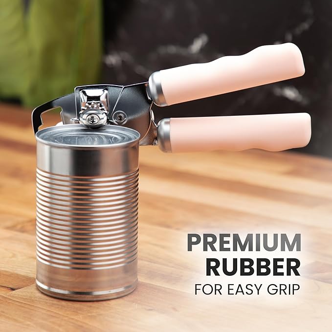 Zulay Kitchen Heavy Duty Stainless Steel Can Opener Manual with Bottle Opener - Rust Proof Manual Can Opener With Turn Knob & Comfy Soft Grip Handles - Peach - Image 8