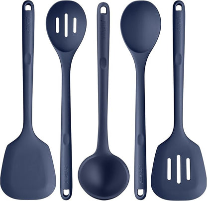 Silicone Kitchen Cooking Utensil Set: U-Taste High Heat Resistant 13.6in Kitchen Gadgets, BPA Free Non Stick Rubber Cook Accessories For Stir Frying, Serving, Basting, Mixing (5 Pieces, Midnight Blue) by U-Taste