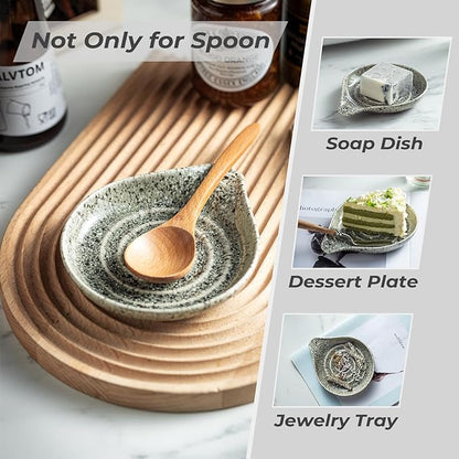 LAUCHUH Spoon Rest for Stove Top, 5 inch Large Ceramic Spoon Holder for Kitchen Countertop Heat-Resistant Spatula Holder for Ladle, Spoons or Tong, Farmhouse Decor for Mother's Day, Special Gray