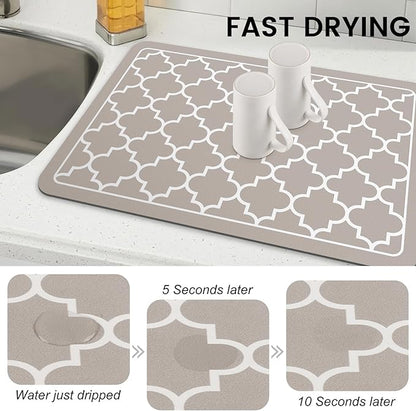WISELIFE Dish Drying Mat Super Absorbent Drying Mat Large Dish Drying Mats for Kitchen Counter Easy Clean Dish Mat Kitchen Drying Mat16"x 24" Stylish Khaki - Image 3