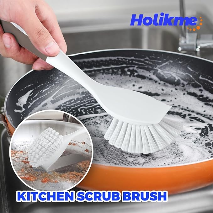 Holikme Cleaning Brush Set, Scouring Pad for Cleaning, Groove Gap Brushes for Pot, Pan, Kitchen Sink, Wire Brushes (Brown) - Image 2