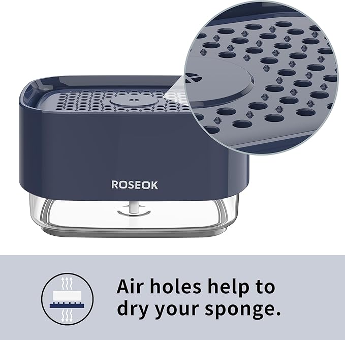 ROSEOK Dish Soap Dispenser for Kitchen,Detachable Soap Dispenser with Sponge Holder for Dish Cleaning,17 Ounces,Navy Blue,1 Pack
