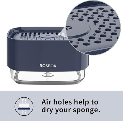 ROSEOK Dish Soap Dispenser for Kitchen,Detachable Soap Dispenser with Sponge Holder for Dish Cleaning,17 Ounces,Navy Blue,1 Pack