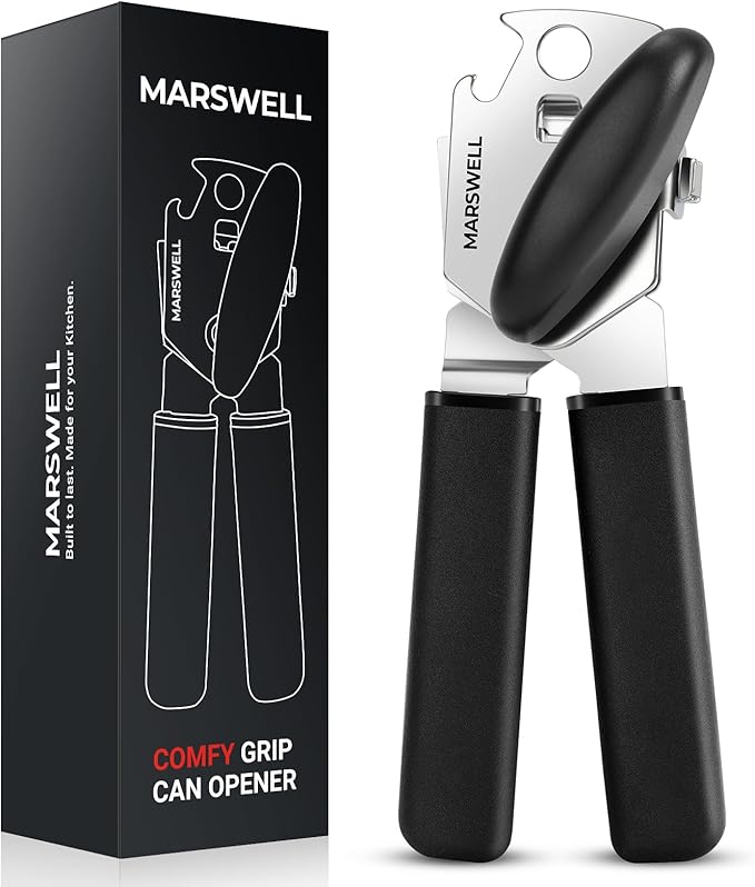 MARSWELL Manual Can Opener with Comfy Grip, Easy Turn Knob & Magnetic Lid Lifter, Smooth Cutting Hand Held Can Opener for Seniors, Arthritis & Weak Hands, Heavy Duty Kitchen Tool, Black by Unknown