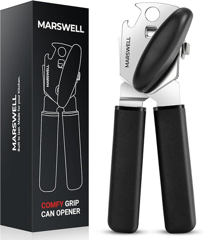 MARSWELL Manual Can Opener with Comfy Grip, Easy Turn Knob & Magnetic Lid Lifter, Smooth Cutting Hand Held Can Opener for Seniors, Arthritis & Weak Hands, Heavy Duty Kitchen Tool, Black by Unknown