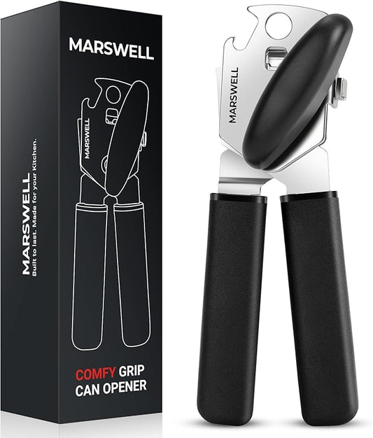 MARSWELL Manual Can Opener with Comfy Grip, Easy Turn Knob & Magnetic Lid Lifter, Smooth Cutting Hand Held Can Opener for Seniors, Arthritis & Weak Hands, Heavy Duty Kitchen Tool, Black by Unknown