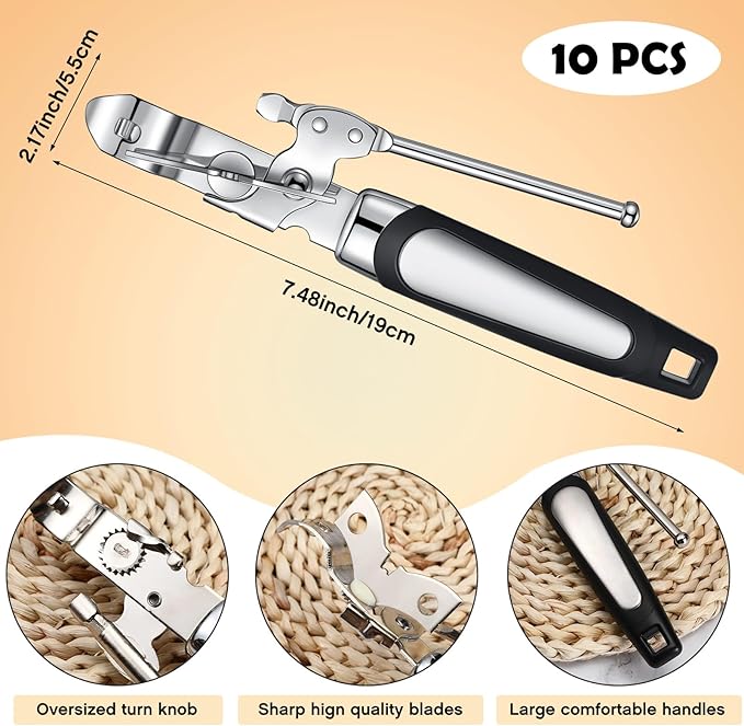Gisafai 10 Pcs Can Opener Manual Bulk Smooth Edge with Sharp Blade and Soft Non Slip Grip Handle Heavy Duty Handheld Safety Can Opener, Black and Silver - Image 2