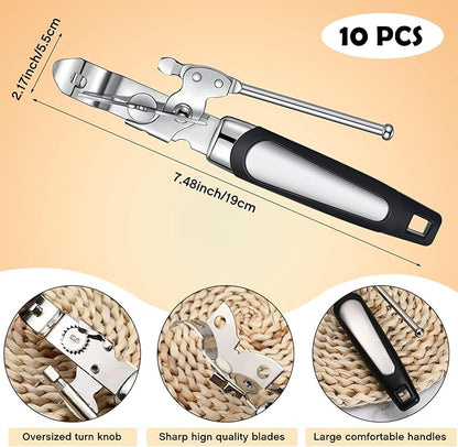 Gisafai 10 Pcs Can Opener Manual Bulk Smooth Edge with Sharp Blade and Soft Non Slip Grip Handle Heavy Duty Handheld Safety Can Opener, Black and Silver - Image 2