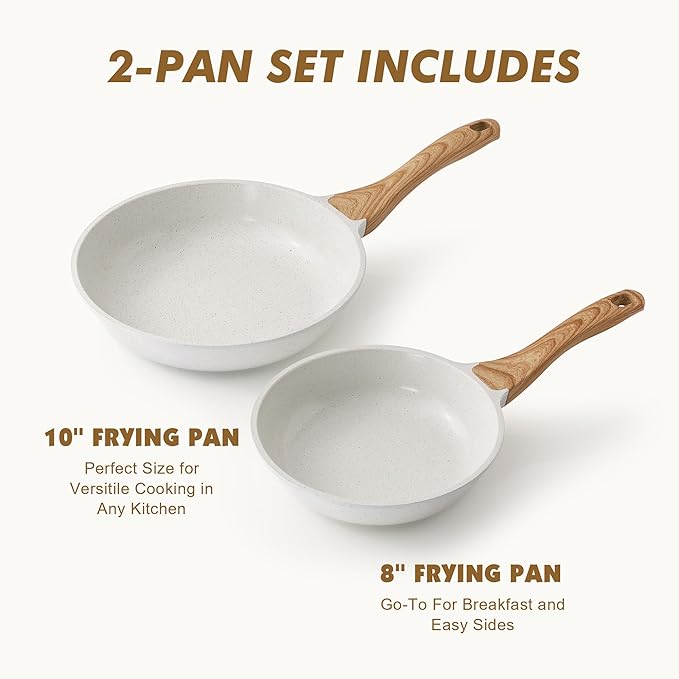 SENSARTE Nonstick Frying Pan Skillets, Ceramic Coating Omelette Pans, Healthy Cookware Chef's Pan, White, Free of PTFE & PFAS (8+10 Inch) - Image 2