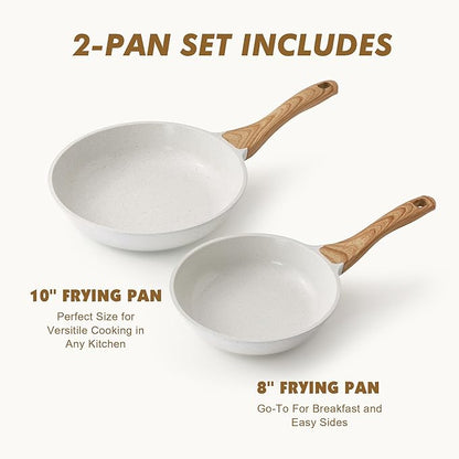 SENSARTE Nonstick Frying Pan Skillets, Ceramic Coating Omelette Pans, Healthy Cookware Chef's Pan, White, Free of PTFE & PFAS (8+10 Inch) - Image 2