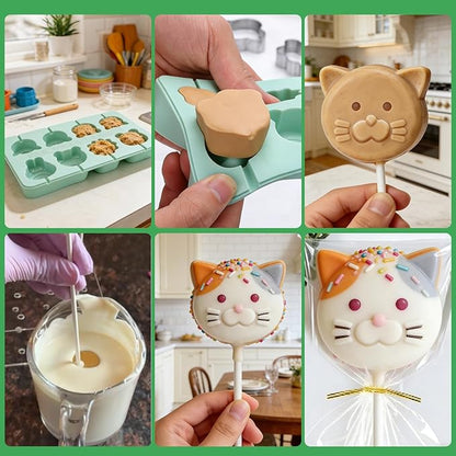 Juome Cake Pop Mold Kit, 2 Pack 16 Cavities Animal Shape Cakesicle Molds Silicone with 100 Wooden Sticks&100 Packaging Bags, Cake Pop Maker Supplies Accessories, Baking Tools for Home Baking Desserts - Image 5