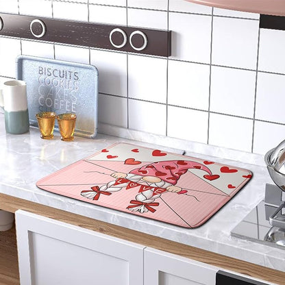 Valentine's Day Love Letter Dish Drying Mat for Kitchen Counter, Love Letter Gnome Absorbent Dish Pad Large Dish Drainer Mats for Countertop 16x18 Inch - Image 5