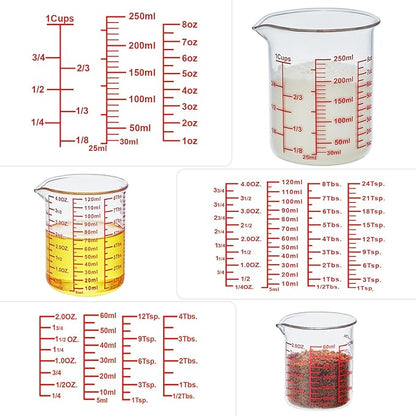 Ackers High Borosilicate Glass Measuring Cup Set with Pour Spout,60ml(2OZ),120ml(4OZ), 250ml(8OZ) Glass Measuring Beaker for Kitchen or Restaurant, Easy to Read - Image 8