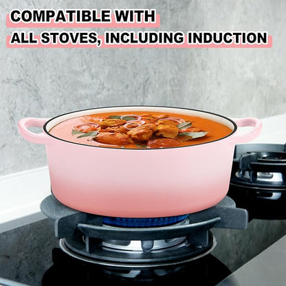 E-far 7QT Oval Dutch Oven Pot with Lid, Enameled Cast Iron Dutch Oven with Dual Handles, Heavy-Duty Cookware for Sourdough Bread Baking, Braising, Stews, Oven Safe & Easy Clean, Pink