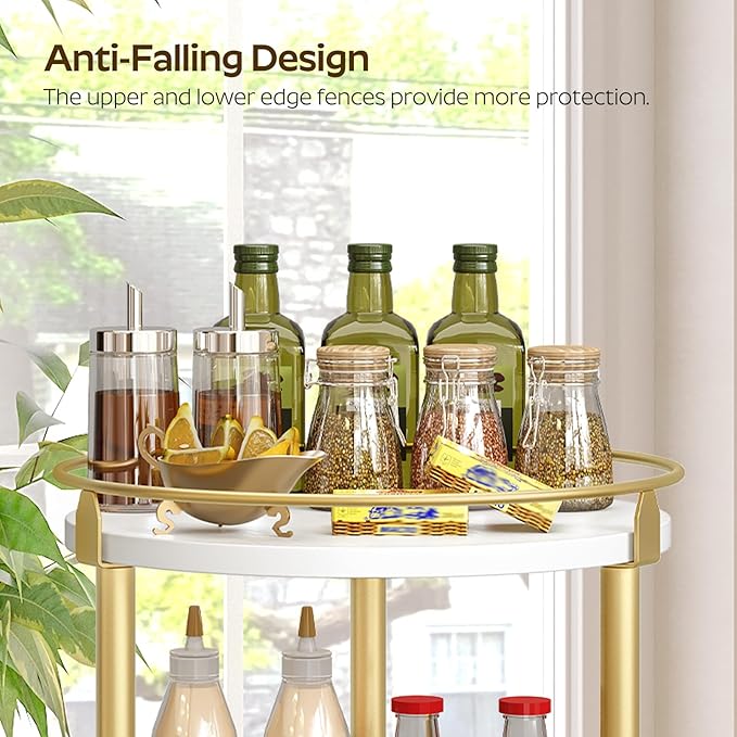 YATINEY Lazy Susan Organizer, Rotating Spice Rack, 2 Tier Spice Turntable Organizer, Industrial Turntable Spice Holder, for Kitchen Countertop and Cabinet, Compact and Versatile, White and Gold SR22DW - Image 7