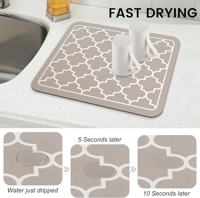 WISELIFE Dish Drying Mat Super Absorbent Drying Mat Large Dish Drying Mats for Kitchen Counter Easy Clean Dish Mat Kitchen Drying Mat15"x 18" Stylish Khaki - Image 4