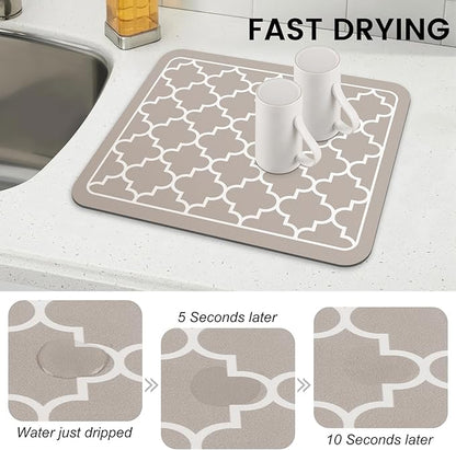 WISELIFE Dish Drying Mat Super Absorbent Drying Mat Large Dish Drying Mats for Kitchen Counter Easy Clean Dish Mat Kitchen Drying Mat15"x 18" Stylish Khaki - Image 4