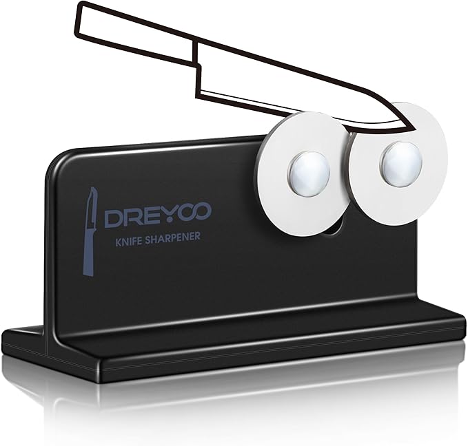 Dreyoo Cutlery Pointed Edge Knife Sharpener, Double Sided Stainless Steel Wheels Cutlery Knife Sharpener, Broadhead Knife Sharpeners for Kitchen Knives, Pocket Knives, Blade, Camping Use