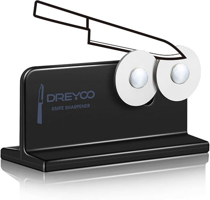 Dreyoo Cutlery Pointed Edge Knife Sharpener, Double Sided Stainless Steel Wheels Cutlery Knife Sharpener, Broadhead Knife Sharpeners for Kitchen Knives, Pocket Knives, Blade, Camping Use