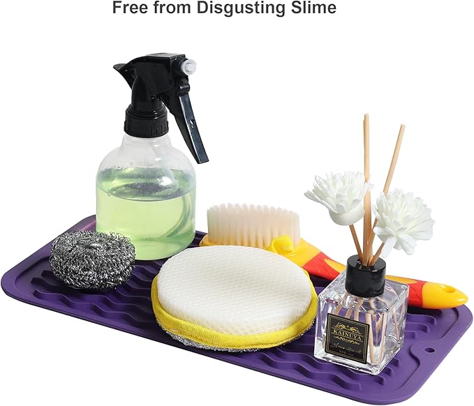 ZLR Silicone Sponge Holder & Sink Caddy Tray (6" x 12") - Narrow Dish Drying Mat for Kitchen Counter - Waterproof Soap Dispenser Organizer, Non-Slip Bathroom Vanity Tray (Meadow Violet) - Image 8