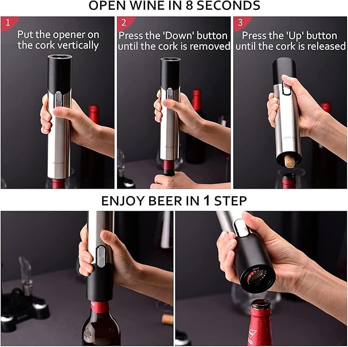 CIRCLE JOY Electric Wine Opener Set Automatic Wine Opener Kit for Wine and Beer Cordless Electric Wine Bottle Openers Gift Set with Foil Cutter, Aerator Pourer, Vacuum Pump and 2 Wine Stoppers - Image 3