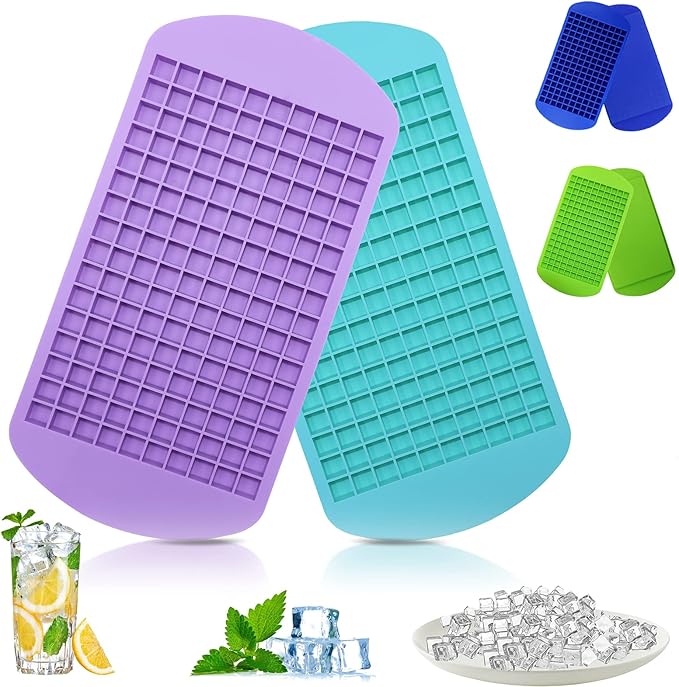Silicone Mini Ice Cube Trays 2 Pack, 160 Small Ice Cube Molds Easy Release Crushed Ice Cube for Chilling Whiskey Cocktail, BPA Free Flexible Stackable and Durable Soft Mold Storage Containers by LeeYean