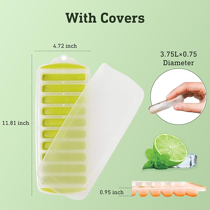 Water Bottle Silicone Ice Cube Tray by Lily's Home - 3-Piece Quick-Freeze Ice Trays with 10 Ice Cube Slots – Silicone Ice Cube Tray Set Makes 30 Ice Cubes, With Lids - Image 2