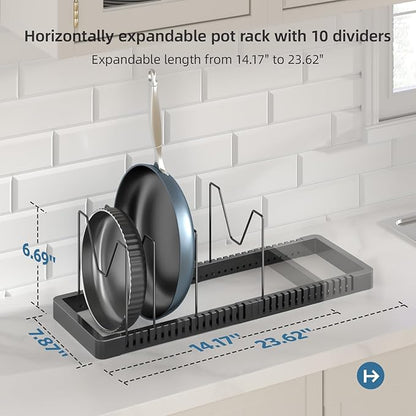 PanPanPal Pots and Pans Organizer under Cabinet, Expandable Pot Lid Organizer Holder with 10 Adjustable Compartment, Pan Organizers inside Cabinet for Lids, Bakeware, Kitchen Storage Pot Rack, Black - Image 2