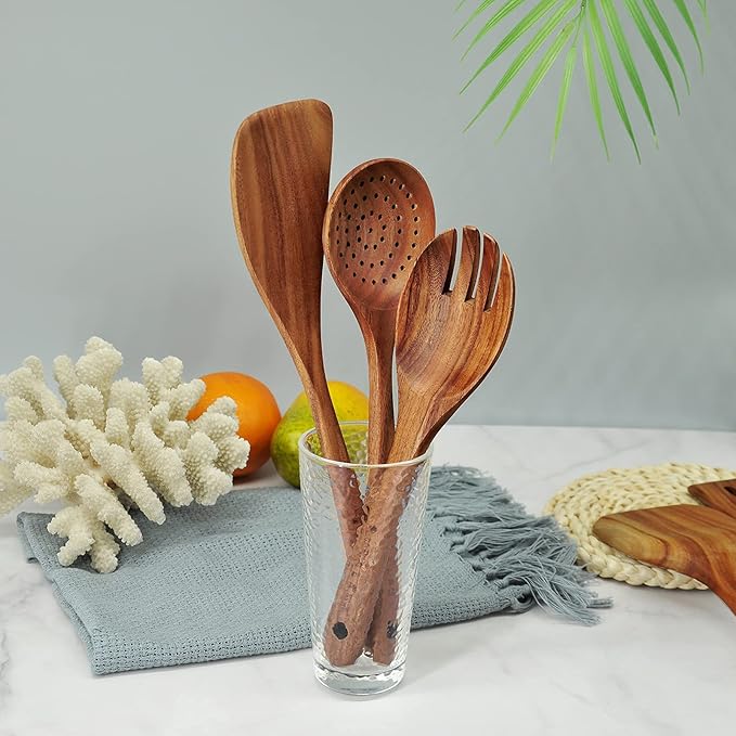 GreyWooden Kitchen Utensil Set, 6Pcs Wooden Cooking Utensils for Non-Stick Pan, 100% Natural Teak Wooden Spatula - Image 5