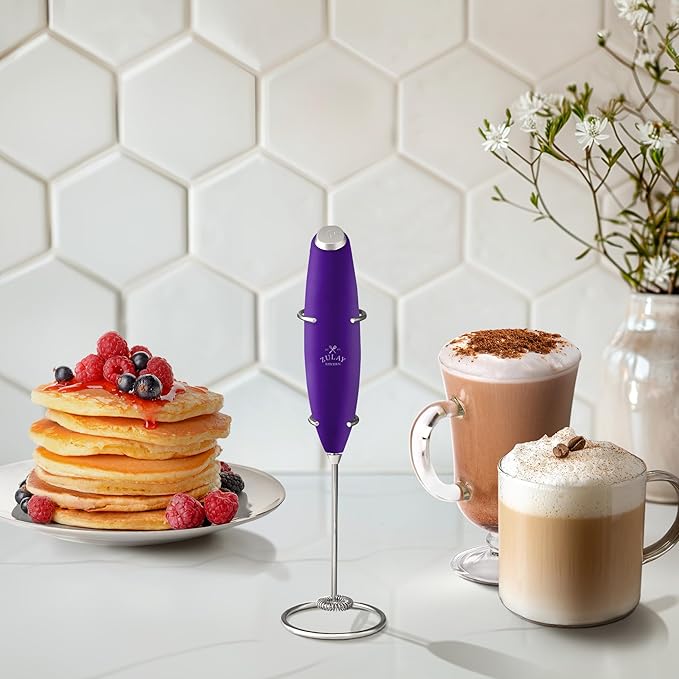 Zulay Kitchen Powerful Milk Frother Wand With 4 AA Duracell Batteries - Ultra Fast Handheld Drink Mixer - Electric Whisk Foam Maker for Coffee, Lattes, Cappuccino, Matcha & Creamer - Grape - Image 6