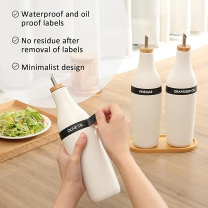 HOMCDALY Olive Oil and Vinegar Dispenser Set, Two 16oz Ceramic Oil Dispenser for Kitchen, Kitchen Dispenser Bottle for EVOO Vinegar Syrups, Modern Farmhouse Design| Set of 2 – white - Image 5