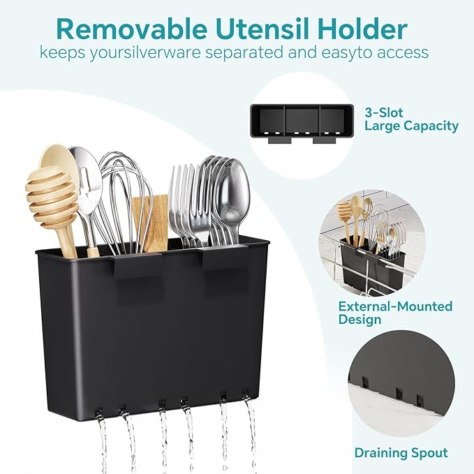 Simple Trending Expandable Dish Drying Rack in Sink, Adjustable Dish Drainers for Small Kitchen, Counter Inside Sink, Over The Sink with Utensil Holder - Image 5