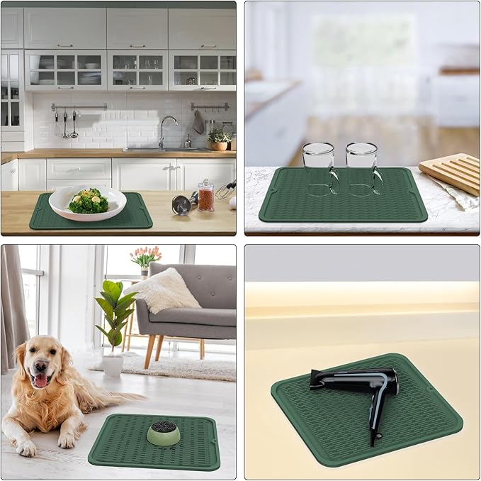 ZLR Silicone Dish Drying Mat & Heat Resistant Trivet (12" x 16") - Waterproof Counter Protector for Air Fryer, Coffee Maker - Non-Slip, BPA Free Kitchen Pad, Easy Clean Dishwasher Safe (Green) - Image 9