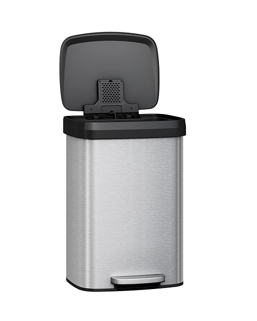 Garvee 13 gal / 50 L Stainless Steel Trash Can with Lid, Large Garbage Can for Kitchen, Rustproof Step-on Kitchen Metal Trash Bin with Liner Rim, Rear Handle, Soft Close Plastic Lid, Silver - Image 8