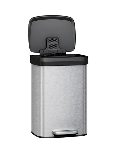 Garvee 13 gal / 50 L Stainless Steel Trash Can with Lid, Large Garbage Can for Kitchen, Rustproof Step-on Kitchen Metal Trash Bin with Liner Rim, Rear Handle, Soft Close Plastic Lid, Silver - Image 8