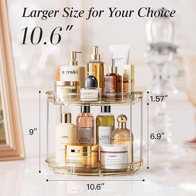 LAMU 2 Tier Lazy Susan Turntable Organizer 10.6'' Rotating Spice Rack Organization for Cabinet, Kitchen, Pantry, Countertop, Bathroom, Vanity, Medicine Cabinet Organizer, Amber - Image 2