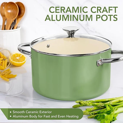 MICHELANGELO Stock Pot with Lid, 6 Quart Cooking Pot with Ceramic Coating, Nonstick Ceramic Soup Pot with Lid, Induction Compatible - 6QT Stockpot, Green - Image 3
