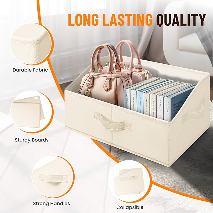 Criusia Closet Organizers Bins 6 Pack - Large Closet Shelf Organizer with Handles - Fabric Trapezoid Home Organization and Storage Baskets for Organizing Clothes Toy Blanket Towel Purse Hats - Image 5